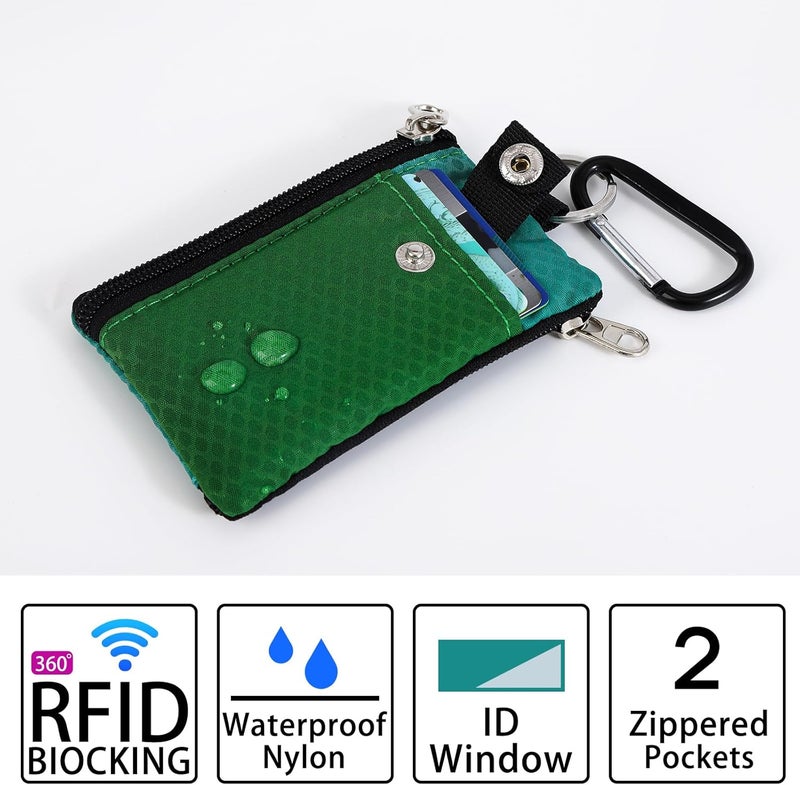 MASAPHIL MASAPHlL Small Lanyard Wallet for Women/Men with RFID Blocking ID Card Wallet, Minimalist Nylon Zipper Pouch, Travel Neck Wallet with Keychain, ID Window for Card,Coin,Cash (Olive Green+Green) - Image 4